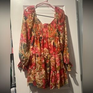 Flying Tomato Floral Mini Dress - Red, Green, Cream